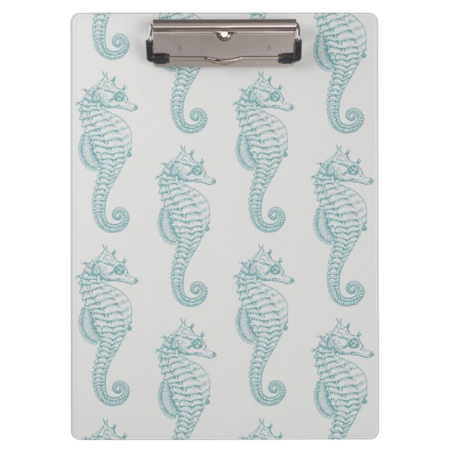 Tropical Seahorses, Seahorse Pattern - Blue Gray Clipboard (Front)