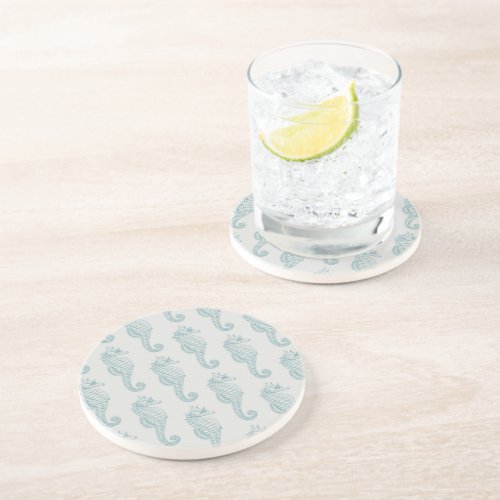 Tropical Seahorses Seahorse Pattern _ Blue Gray Coaster