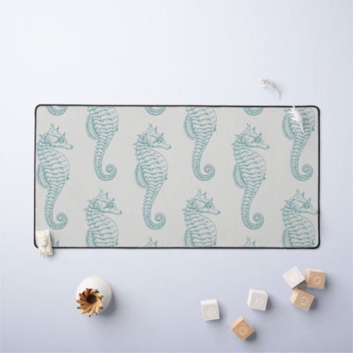 Tropical Seahorses Seahorse Pattern _ Blue Gray Desk Mat