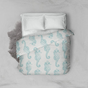 Tropical Seahorses, Seahorse Pattern - Blue Gray Duvet Cover