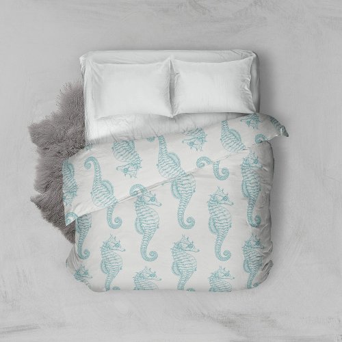 Tropical Seahorses Seahorse Pattern _ Blue Gray Duvet Cover