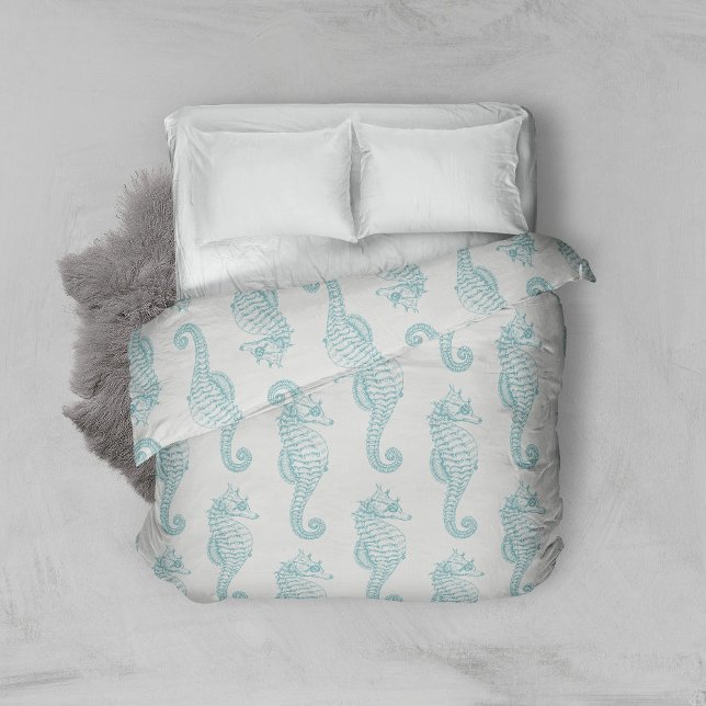Tropical Seahorses, Seahorse Pattern - Blue Gray Duvet Cover (Creator Uploaded)