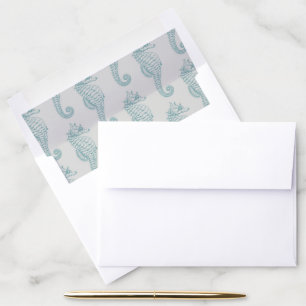 Tropical Seahorses, Seahorse Pattern - Blue Gray Envelope Liner