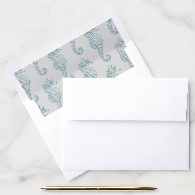 Tropical Seahorses, Seahorse Pattern - Blue Gray Envelope Liner (Desk)