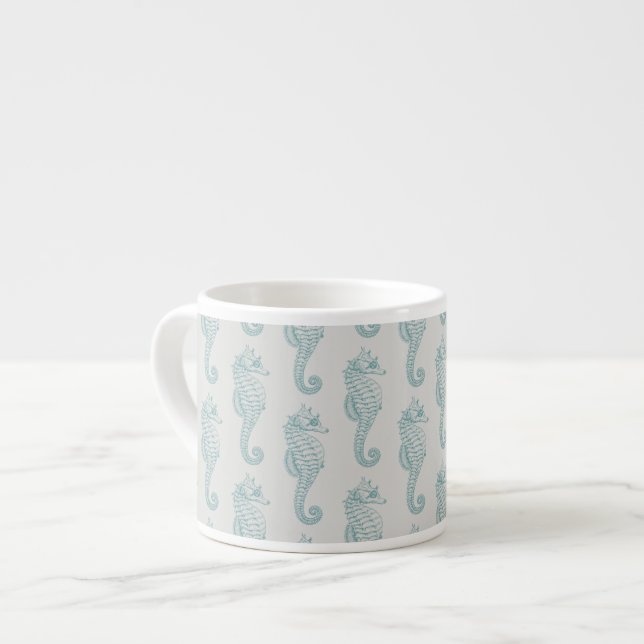 Tropical Seahorses, Seahorse Pattern - Blue Gray Espresso Cup (Front Left)