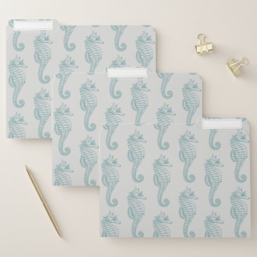 Tropical Seahorses Seahorse Pattern _ Blue Gray File Folder