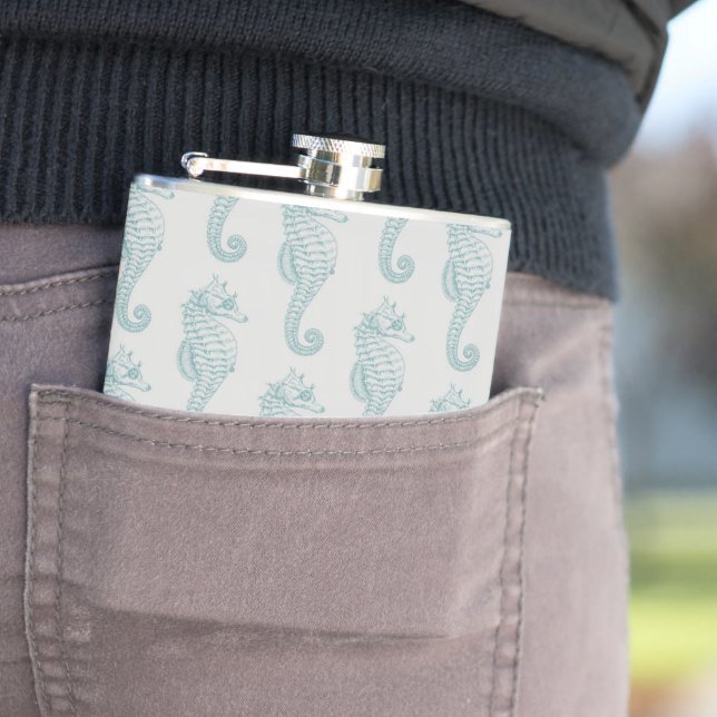 Tropical Seahorses, Seahorse Pattern - Blue Gray Flask (In Situ)
