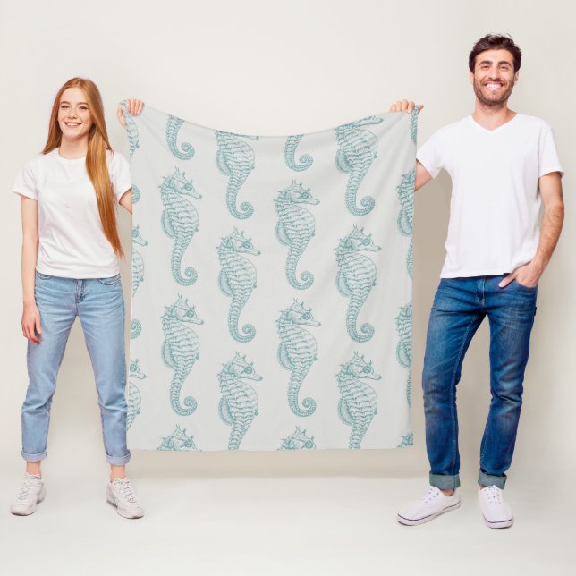 Tropical Seahorses, Seahorse Pattern - Blue Gray Fleece Blanket (In Situ)