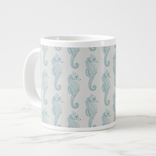 Tropical Seahorses Seahorse Pattern _ Blue Gray Giant Coffee Mug