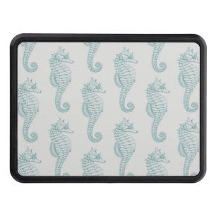 Tropical Seahorses, Seahorse Pattern - Blue Gray Hitch Cover