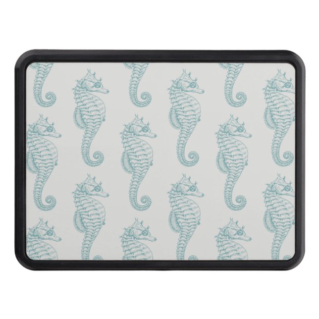 Tropical Seahorses, Seahorse Pattern - Blue Gray Hitch Cover (Front)