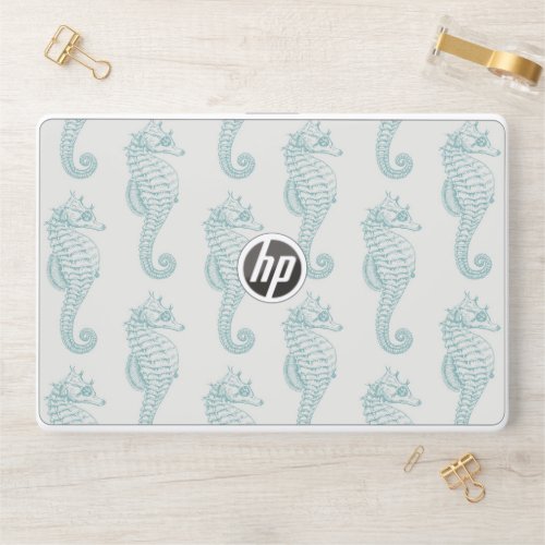 Tropical Seahorses Seahorse Pattern _ Blue Gray HP Laptop Skin