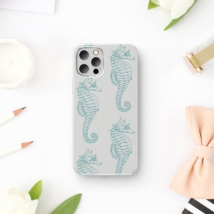 Tropical Seahorses, Seahorse Pattern - Blue Gray iPhone 17 Case
