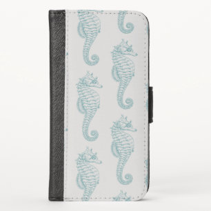 Tropical Seahorses, Seahorse Pattern - Blue Gray iPhone X Wallet Case