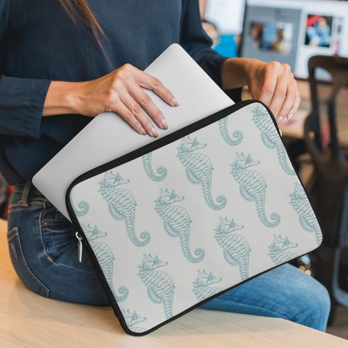 Tropical Seahorses Seahorse Pattern _ Blue Gray Laptop Sleeve