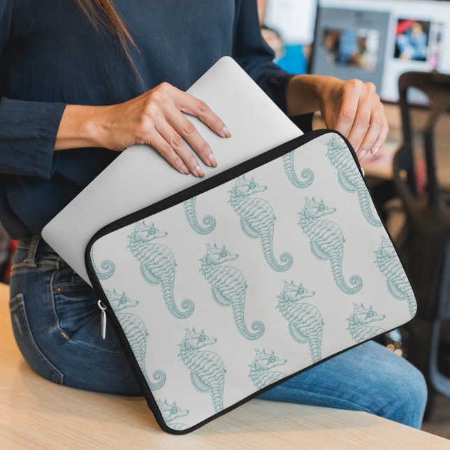 Tropical Seahorses, Seahorse Pattern - Blue Gray Laptop Sleeve (Creator Uploaded)