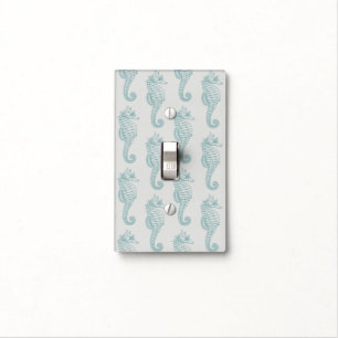 Tropical Seahorses, Seahorse Pattern - Blue Gray Light Switch Cover