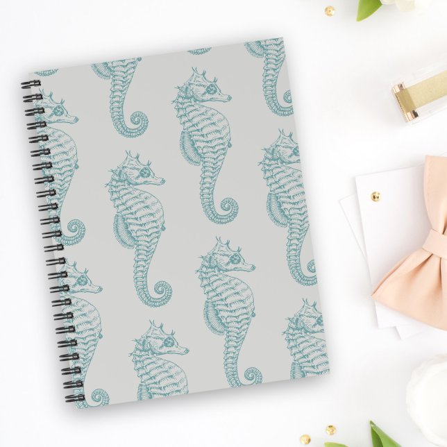 Tropical Seahorses, Seahorse Pattern - Blue Gray Notebook (Creator Uploaded)