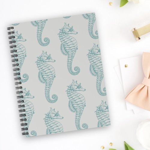 Tropical Seahorses Seahorse Pattern _ Blue Gray Notebook