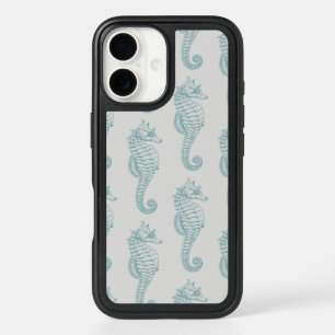 Tropical Seahorses, Seahorse Pattern - Blue Gray iPhone 16 Case