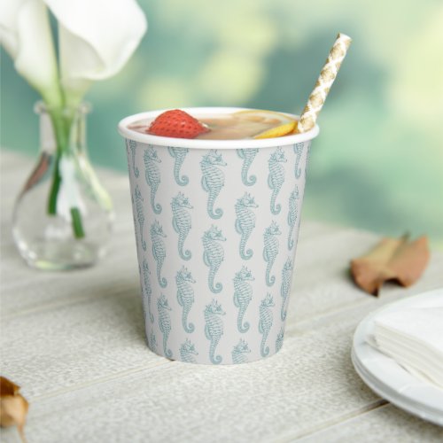 Tropical Seahorses Seahorse Pattern _ Blue Gray Paper Cups