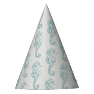 Tropical Seahorses, Seahorse Pattern - Blue Gray Party Hat
