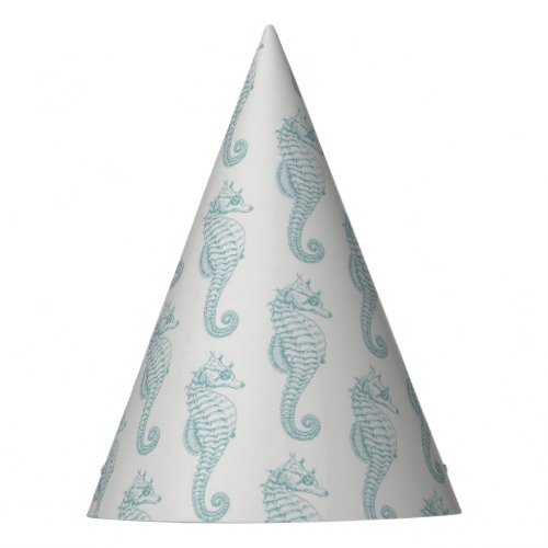 Tropical Seahorses Seahorse Pattern _ Blue Gray Party Hat