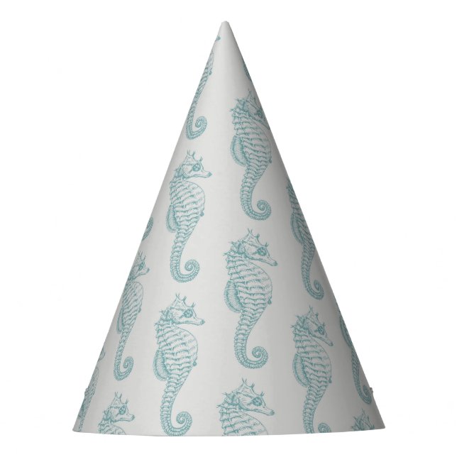 Tropical Seahorses, Seahorse Pattern - Blue Gray Party Hat (Front)