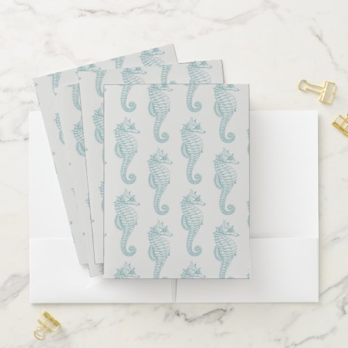 Tropical Seahorses Seahorse Pattern _ Blue Gray Pocket Folder