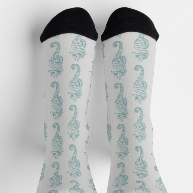 Tropical Seahorses, Seahorse Pattern - Blue Gray Socks (Top)