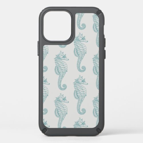 Tropical Seahorses Seahorse Pattern _ Blue Gray Speck iPhone 12 Case