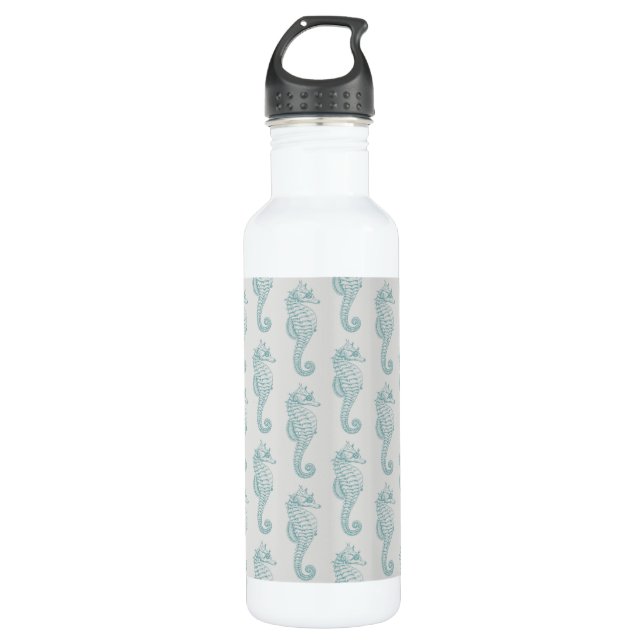Tropical Seahorses, Seahorse Pattern - Blue Gray Stainless Steel Water Bottle (Front)
