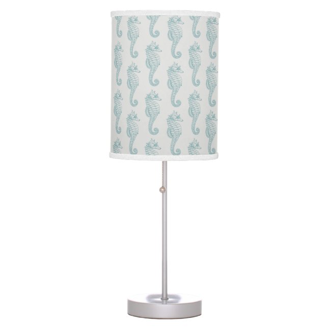Tropical Seahorses, Seahorse Pattern - Blue Gray Table Lamp (Front)