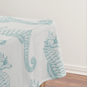 Tropical Seahorses, Seahorse Pattern - Blue Gray Tablecloth