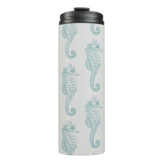 Tropical Seahorses, Seahorse Pattern - Blue Gray Thermal Tumbler (Front)