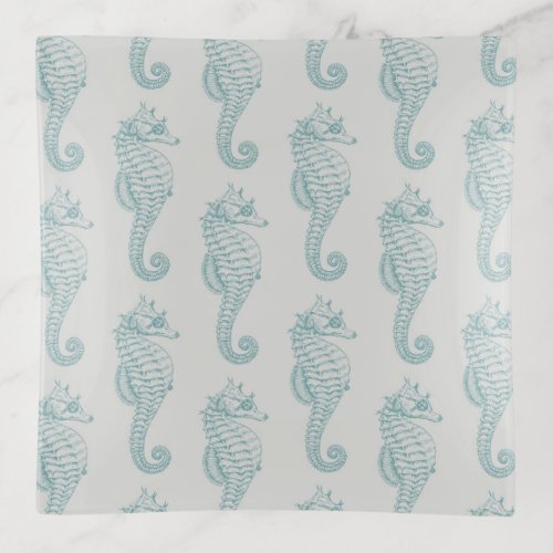 Tropical Seahorses Seahorse Pattern _ Blue Gray Trinket Tray