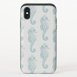 Tropical Seahorses, Seahorse Pattern - Blue Gray iPhone X Slider Case