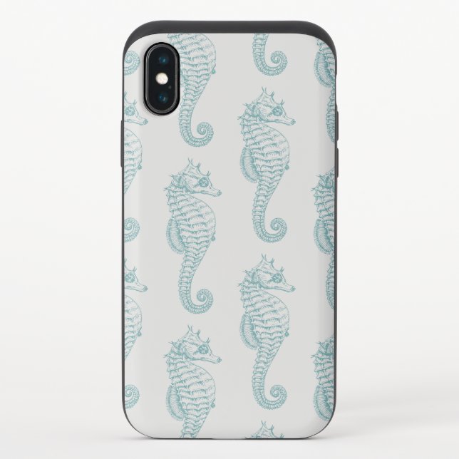 Tropical Seahorses, Seahorse Pattern - Blue Gray Uncommon iPhone Case (Back)