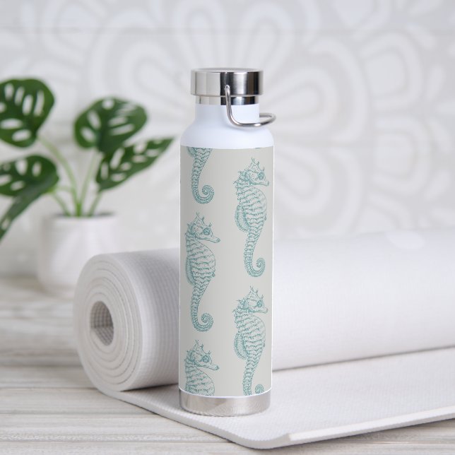 Tropical Seahorses, Seahorse Pattern - Blue Gray Water Bottle (Yoga)