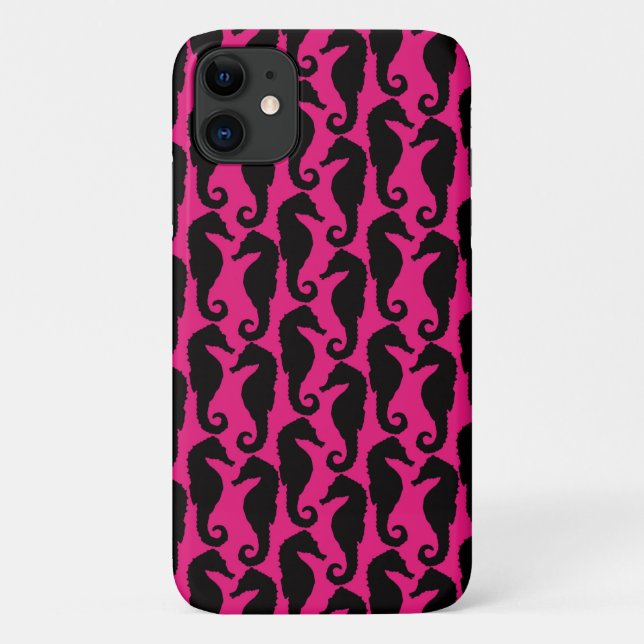 Tropical Seahorses, Seahorse Pattern - Pink Black Case-Mate iPhone Case (Back)