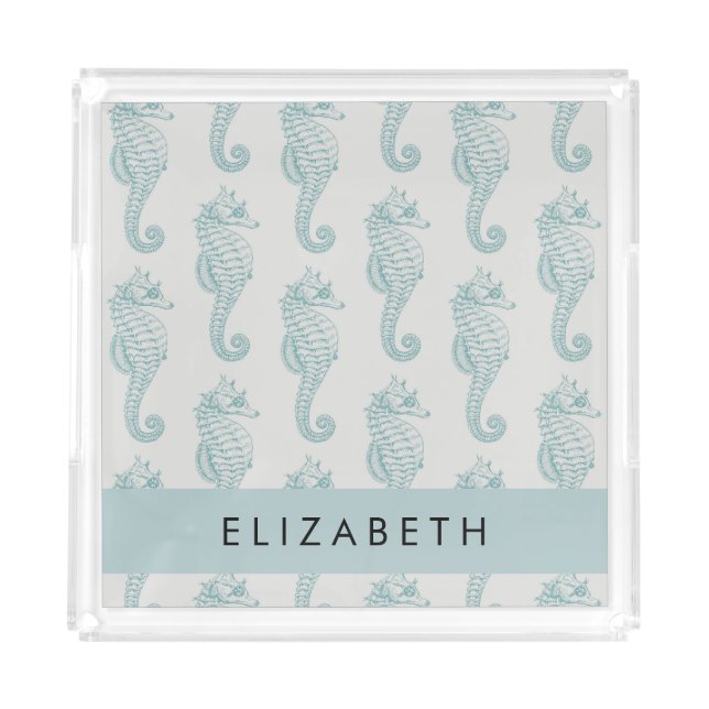 Tropical Seahorses, Seahorse Pattern, Your Name Acrylic Tray (Front)