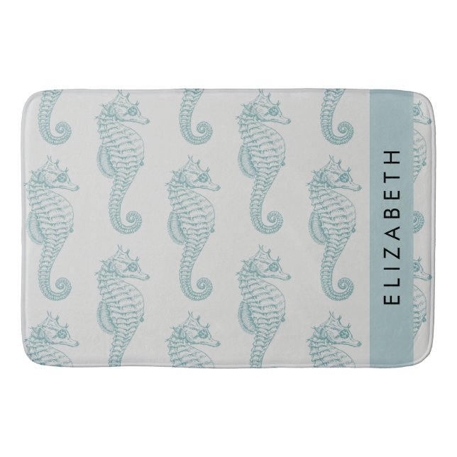 Tropical Seahorses, Seahorse Pattern, Your Name Bath Mat (Front)