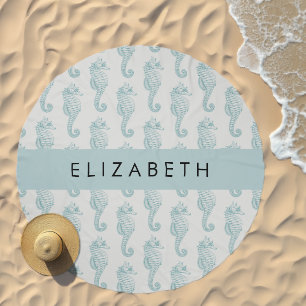 Tropical Seahorses, Seahorse Pattern, Your Name Beach Towel