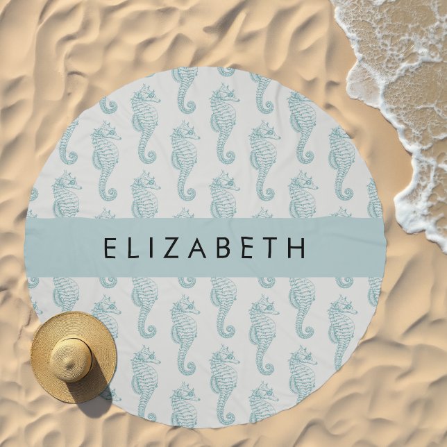 Tropical Seahorses, Seahorse Pattern, Your Name Beach Towel (Beach)