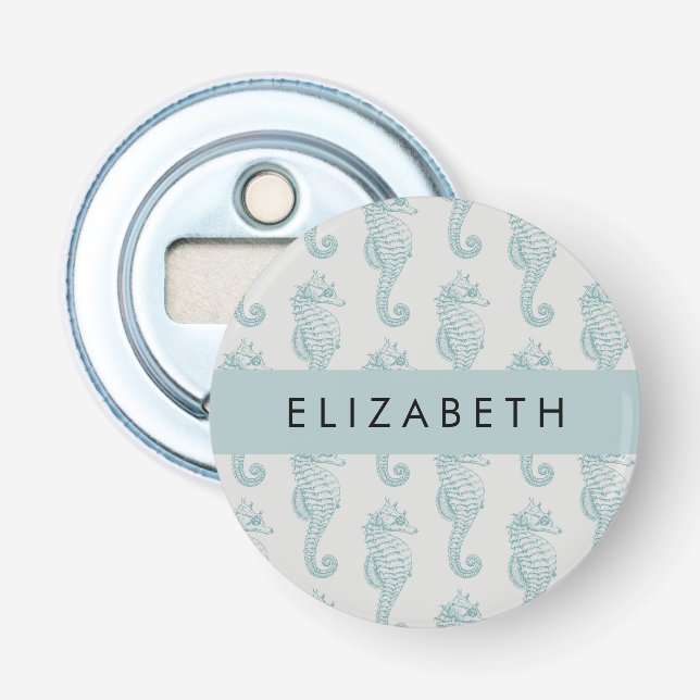 Tropical Seahorses, Seahorse Pattern, Your Name Bottle Opener (Front)
