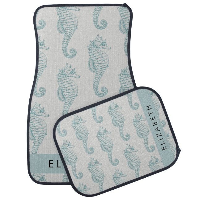Tropical Seahorses, Seahorse Pattern, Your Name Car Floor Mat (Set)
