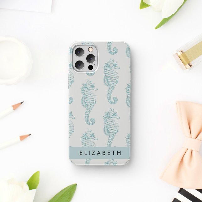 Tropical Seahorses, Seahorse Pattern, Your Name Case-Mate iPhone Case (Creator Uploaded)