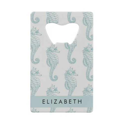 Tropical Seahorses Seahorse Pattern Your Name Credit Card Bottle Opener