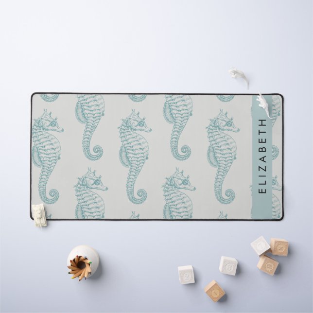 Tropical Seahorses, Seahorse Pattern, Your Name Desk Mat (Kids Table)
