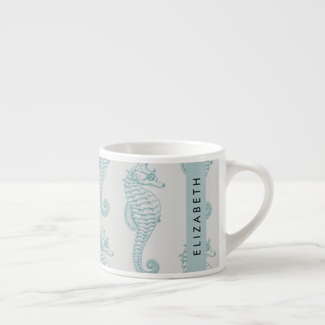 Tropical Seahorses, Seahorse Pattern, Your Name Espresso Cup (Right)